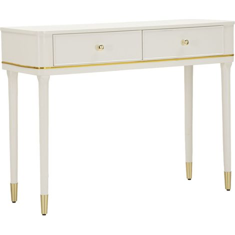 Console Camille Bianca 101 cm - Legno di Pino e Dettagli Oro, Stile Shabby Chic, Ideale per Ingressi e Camere da letto - 142912000B