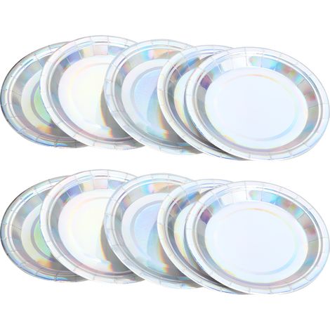 8Pcs Paper Plates Round Disposable Birthday Wedding Party Supplies Decoration DinnerwareSilver Laser (1/5)