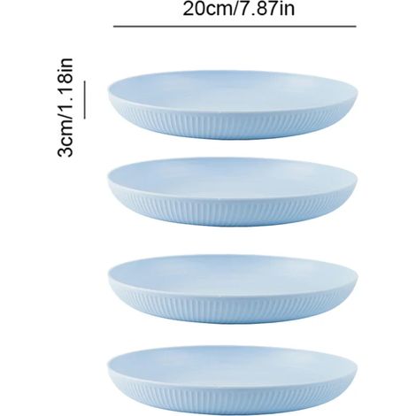 (Bleu, 4 pièces) Assiettes légères et incassables en paille de blé, compatibles lave-vaisselle et micro-ondes. (1/5)
