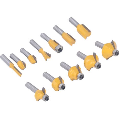 Set mit 12 8-mm-Fräsern, Hartmetallschaft und Hartmetallklinge, für Holz, Kantenbearbeitung, Nutenfräsen und Oberflächenbearbeitung. (1/5)