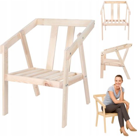 Sillón de jardín, silla de madera natural, asiento cómodo, 66x57x76 cm (1/5)