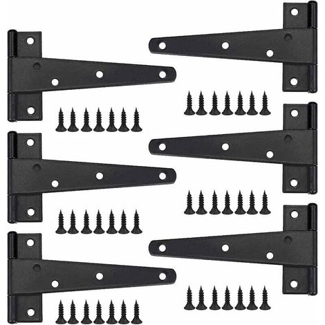 Ulisem Robuste Türscharniere, 6 Stück, 6 Zoll Türscharniere, schwarze T-Scharniere mit Schrauben, Edelstahl-Flachscharniere, Eisentürscharniere, robuste Scharniere für Türen, Fenster, Lager, Gartensch (1/4)