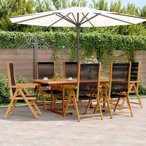 Ensemble repas de jardin 7 pièces en polypropylène et bois d’acacia noir, table extensible - PANGIVO (1/5)