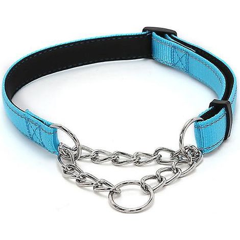 (m: 32-50cm, Bleu)collier Semi Trangleur Pour Chien, Collier De Dressage Pour Chien Rglable, Collier Chien En Nylon Rflchissant Avec Boucle Dgage (1/5)