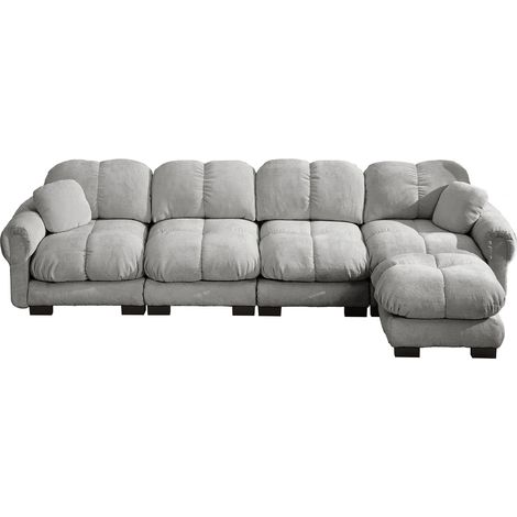 Divano angolare modulare a L 4 posti in tessuto Chenille grigio chiaro con ottomana mobile (1/5)