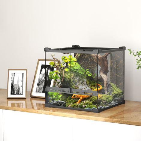 Terrarium en verre pour reptiles, fond surélevé étanche, serrure à bouton (1/5)
