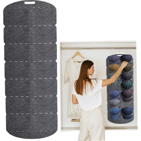 1pcs Porte chapeaux, support de rangement pour casquettes de baseball, organisateur suspendu pour chapeaux (à fixer sur une porte, un mur ou dans un placard) (1/5)