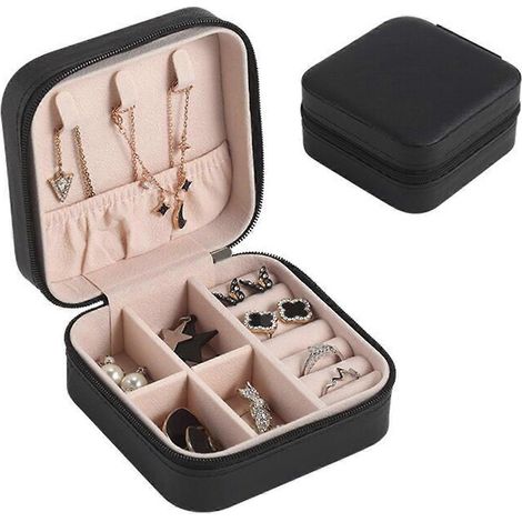 Boîte de rangement à bijoux, emballage cadeau, boucles d'oreilles, colliers, bagues, accessoires pour la maison et le bureau, noire (1/3)