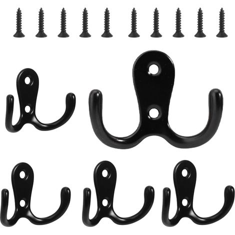 Lot de 5 crochets muraux doubles en métal noir vintage (1/5)
