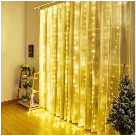 Rideau Lumineux, 3 m, Piles, Étanche, 8 Modes d'Éclairage, Télécommande, Lumière Blanc Chaud, Décor Noël Fête, Jardin, Terrasse, Extérieur, Balcon, Mariage (1/3)