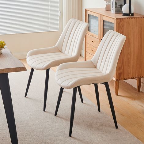 CLIPOP Lot de 2 chaises de salle à manger rembourrées en velours avec dossier et pieds en métal,Beige (1/5)