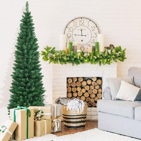 COSTWAY 180cm Bleistift Weihnachtsbaum, PVC Nadeln künstlicher Tannenbaum mit Metallstaender Grün (1/5)