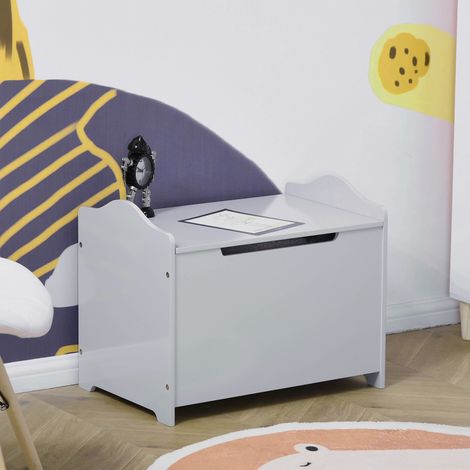 Banco de madera para guardar juguetes, banco de almacenamiento para dormitorio infantil con tapa de pistón neumático, 60x40x48cm, gris (1/5)