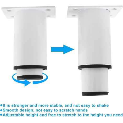 4 patas metálicas para muebles, ajustables de 8 a 12 cm, sin tornillos, altura ajustable de 0 a 40 mm, ideales para sofás y camas, color blanco. (1/5)