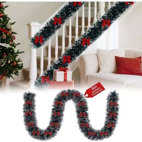 Guirlande Noël 8 m 32 nœuds rouge foncé – Escalier, cheminée – Intérieur, extérieur – Décoratif (1/5)