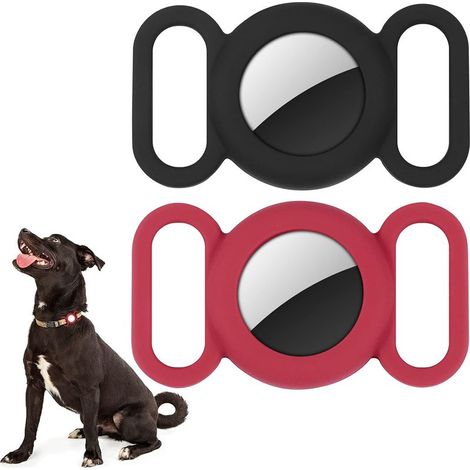 Airtag Silikon-Hundehalsband mit GPS-Ortung, Schutzhülle kompatibel mit Apple Airtag, Sicherheit und Verlustschutz, Halsband für Hunde und Katzen (Schwarz/Rot) (1/5)