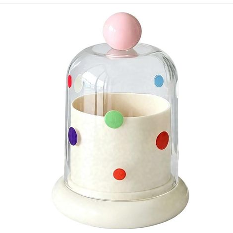 Multifunktionale Aufbewahrungsbox mit Polka-Dots, geeignet für CDs und Wattestäbchen mit Deckel. (1/4)