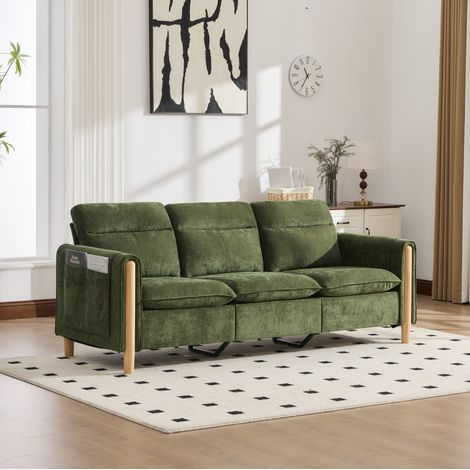 Divano angolare 3 posti in ciniglia con pouf contenitore reversibile verde OKMYHOME (1/5)