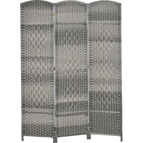 Paravent intérieur bois 3 panneaux pliables gris 135 x 180 cm