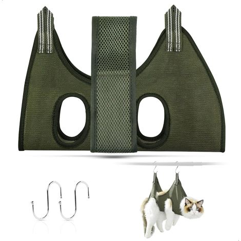 1 Hamac Chat Fenêtre Tissu Respirant Ceinture Réglable 2 Crochets Toilettage Soin Griffes Bain