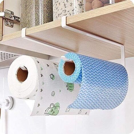 Porte-rouleau de cuisine pour montage sur porte et sous meuble, 2 porte-serviettes sous meuble, installation sans perçage pour cuisine et salle de bain. (1/5)