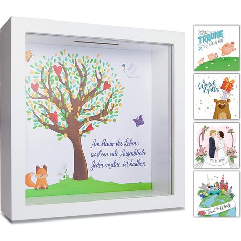 Tirelire I Motif arbre de vie I Cadeau pour baptême, communion, confirmation, cérémonie de jeunesse, diplôme I Cadeaux de baptême fille garçon I Cadre p3D I tirelire cadeau d'argent (1/5)