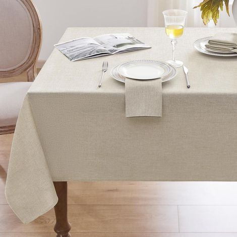 Nappe 140x140 cm aspect lin lavable hydrofuge pour extérieur & mariage Beige