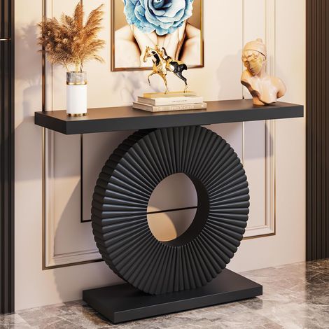 Tribesigns – Table console moderne 101,6 cm – Base géométrique en bois noir – Table d'appoint contemporaine pour salon et entrée – Assemblage rapide (1/5)
