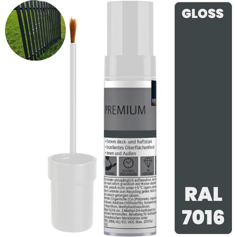 Vernice di ritocco con pennello per recinzioni, cancelli, paletti RAL 7016 lucida (1/5)