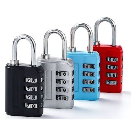 Lot de 4 Cadenas Code 4 Chiffres, Cadenas Valise Avion Petit Cadenas a Code College Métal pour Casier Bagage Gym (Argent Noir Bleu Rouge) (1/4)