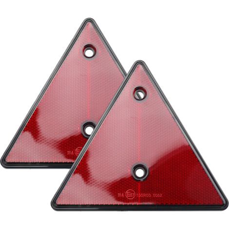 Lot de 2 réflecteurs triangulaires rouges - 15 x 13,5 cm - Avec trous de fixation - Universel - Pour remorques de voiture, camion, caravane, poteau de portail, bateau (1/5)