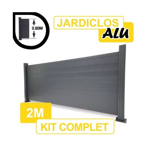 Kit Clôture Aluminium Gris Anthracite 2M - JARDICLOS - Sur Platines - 0,80 mètre