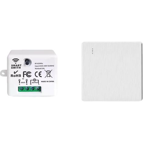 Interrupteur sans fil à bouton unique 220 V (avec récepteur 433 MHz), blanc (1/5)