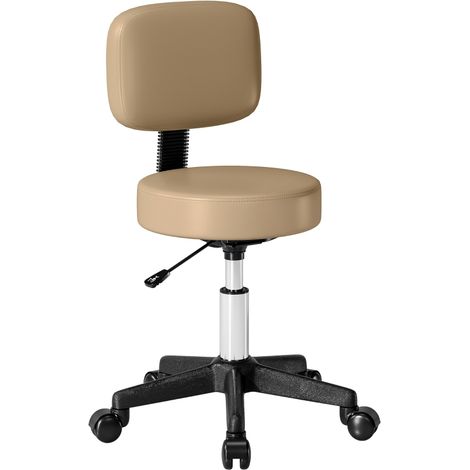 Tabouret à roulettes réglable en hauteur avec dossier 72 - 84 cm haut 360 ° pivotant tabouret de travail pour bureau Salon marron clair (1/5)