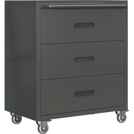 Metall-Werkzeugwagen mit 3 Schubladen und Rollen, 75 x 42 x 88 cm, Schwarz/Grau (1/5)