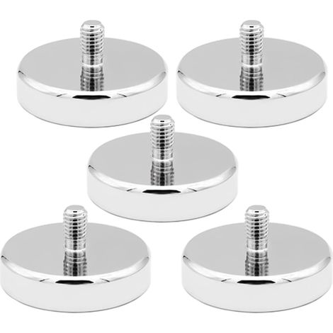 Lot de 5 aimants en néodyme de 32 mm de diamètre avec filetage M6, 35 kg de force d'adhérence, aimants ronds en néodyme avec filetage pour vis œillet ou crochet (1/5)