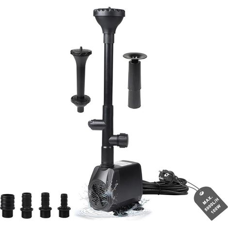Pompe Bassin Exterieur Pompe à Fontaine 4500L/H Pompe à Eau Pomp Ruisseau 95W Aquarium Pompa Submersible Pomp Fontaine Exterieur Pomp de Filtration avec 4 Buses, 5M Câble, 3 Styles de Fontaines (1/5)