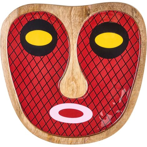 Wall Decor Red Mango Wood Decorative Hanging Abstract Face Motif Handmade Boho African Style KATSINA (1/5)
