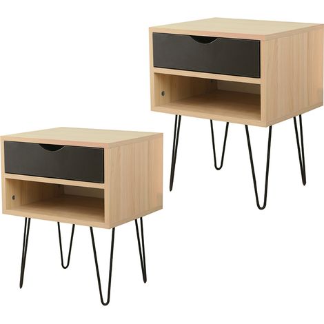 Table de chevet,lot de 2,403450cm en bois/noir,pied épingle (1/4)