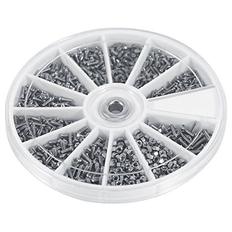 Ej.Life Edelstahl Kleine Schraube, 600 Stück 12 Arten Kleinen Flachkopfschrauben mit Muttern Sortiment Kits, Größe M1 M1.2 M1.4 M1.6, mit Aufbewahrungsbox, für Uhren ohne Glas (1/5)