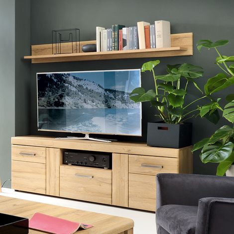 TV Kombination, Fernsehschrank und Wandboard, in Grandson Eiche Nb. CARIATI-129, B/H/T ca. 157/165/41 cm (1/4)