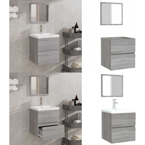 Armoire de bain et miroir Sonoma gris Bois d'ingénierie - Miroir de salle de bain - Rangement salle de bain (1/5)