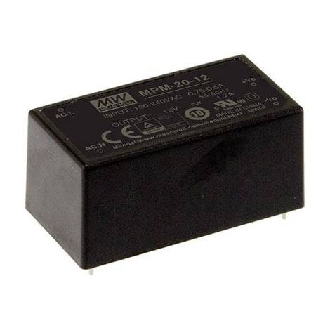 MEAN WELL MPM-20-12 ALIMENTATION CA/CC POUR CIRCUITS IMPRIMÉS 12 V/DC 1.8 A 21.6 W