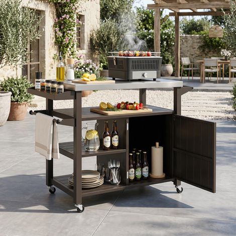 Pour cuisine et terrasse, rangement pratique avec chariot barbecue mobile, inox et roulettes verrouillables (1/5)