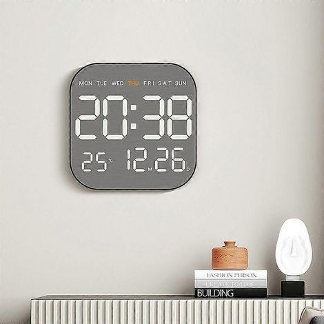 Horloge murale en métal brossé, horloge électronique multifonctionnelle, réveil électronique à LED, réveil minimaliste, boîtier blanc 5513 (1/5)