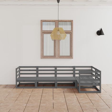 Muebles de jardín 5 piezas gris madera de pino maciza