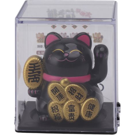 Chat Solaire Porte-Bonheur 2 Pouces Mini Mignon Chat Qui Agite la Patte, Décor pour Maison et Voiture Noir (1/5)