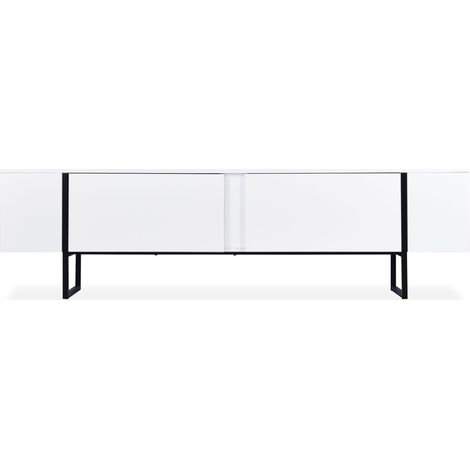 Meuble TV moderne avec 2 portes Valmain L180cm Blanc et Métal Noir
