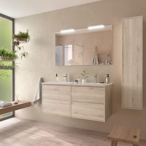 Komplett-Set OPTIMUS 1200 NATURAL + Waschtisch + Spiegel + Leuchte (1/2)