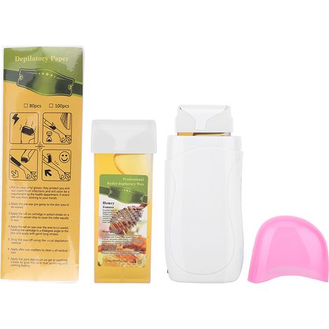 Appareil chauffant pour rouleau dépilatoire à cire, 100 rouleaux de papier ciré + cire, kit d'épilation corporelle (1/5)